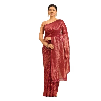 Women's Cotton Woven Design Saree With Unstitched Blouse 5.5Mtr (Magenta)