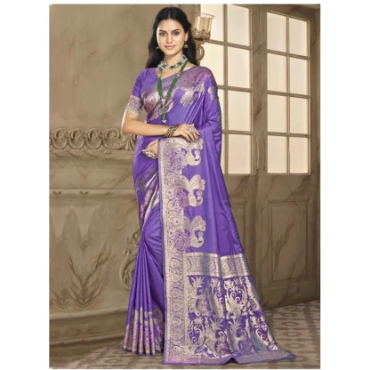 Women's Silk Woven Design Saree With Unstitched Blouse 5.5Mtr (Lavender) - Image 2