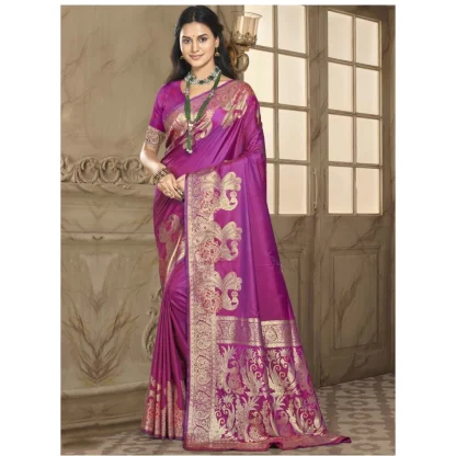 Women's Silk Woven Design Saree With Unstitched Blouse 5.5Mtr (Pink) - Image 2