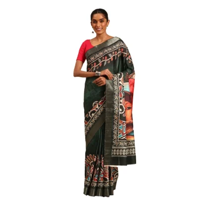 Women's Cotton Printed Saree With Unstitched Blouse 5.5Mtr (Green)