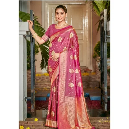 Women's Silk Woven Design Saree With Unstitched Blouse 5.5Mtr (Pink) - Image 2