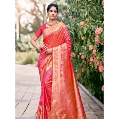 Women's Silk Woven Design Saree With Unstitched Blouse 5.5Mtr (Pink) - Image 2