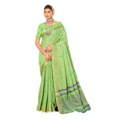 Women's Cotton Printed Saree With Unstitched Blouse 5.5Mtr (Green)