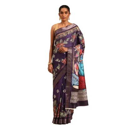 Women's Cotton Printed Saree With Unstitched Blouse 5.5Mtr (Purple-Pink)