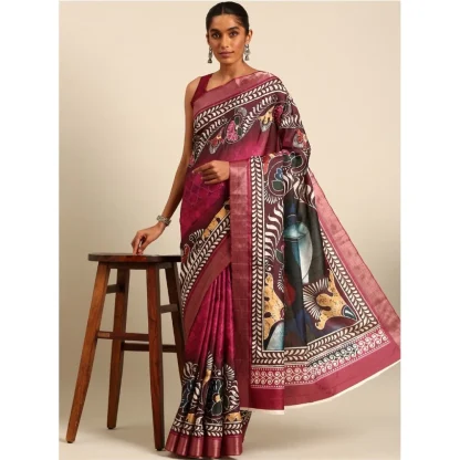 Women's Cotton Printed Saree With Unstitched Blouse 5.5Mtr (Multicolor) - Image 2