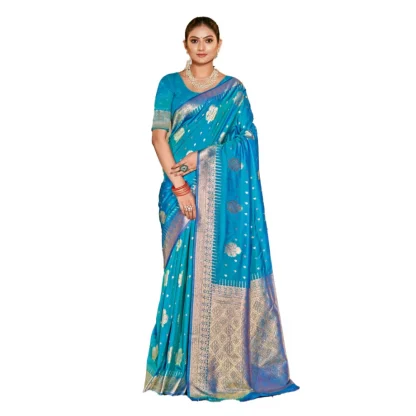 Women's Silk Woven Design Saree With Unstitched Blouse 5.5Mtr (SkyBlue)