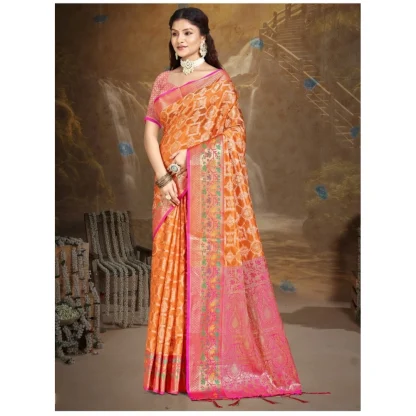 Women's Silk Woven Design Saree With Unstitched Blouse 5.5Mtr (Multicolor) - Image 2