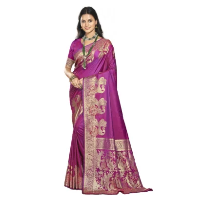 Women's Silk Woven Design Saree With Unstitched Blouse 5.5Mtr (Pink)