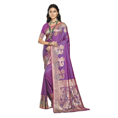 Women's Silk Woven Design Saree With Unstitched Blouse 5.5Mtr (Purple)