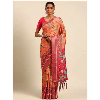 Women's Cotton Printed Saree With Unstitched Blouse 5.5Mtr (Multicolor) - Image 2