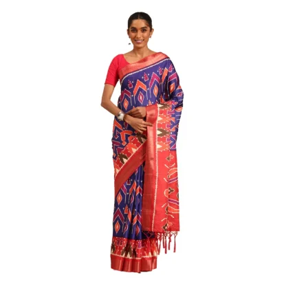 Women's Cotton Printed Saree With Unstitched Blouse 5.5Mtr (Blue)