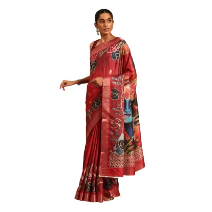 Women's Cotton Printed Saree With Unstitched Blouse 5.5Mtr (Red)