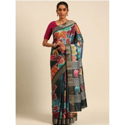 Women's Cotton Printed Saree With Unstitched Blouse 5.5Mtr (Multicolor) - Image 2