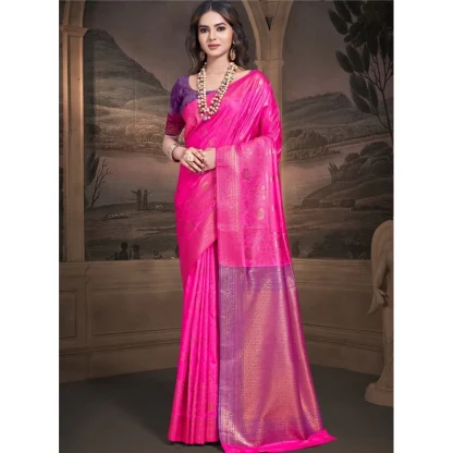 Women's Silk Woven Design Saree With Unstitched Blouse 5.5Mtr (Pink) - Image 2