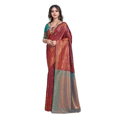 Women's Silk Woven Design Saree With Unstitched Blouse 5.5Mtr (Maroon)