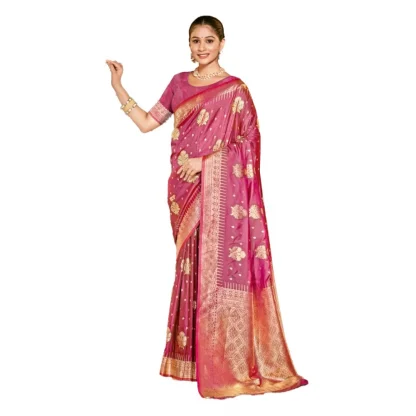 Women's Silk Woven Design Saree With Unstitched Blouse 5.5Mtr (Pink)