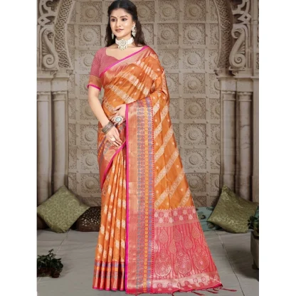 Women's Silk Woven Design Saree With Unstitched Blouse 5.5Mtr (Mustard) - Image 2