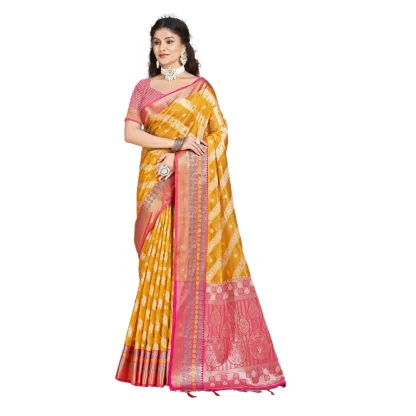 Women's Silk Woven Design Saree With Unstitched Blouse 5.5Mtr (Mustard)