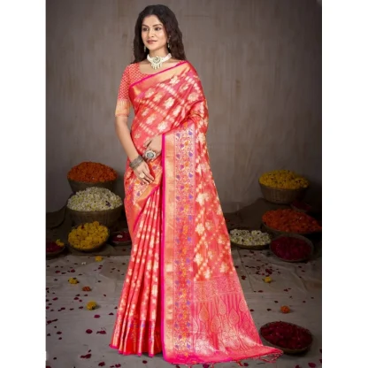 Women's Silk Woven Design Saree With Unstitched Blouse 5.5Mtr (Pink) - Image 2