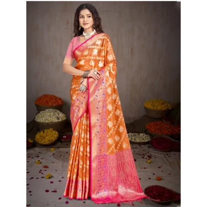 Women's Silk Woven Design Saree With Unstitched Blouse 5.5Mtr (Multicolor) - Image 2