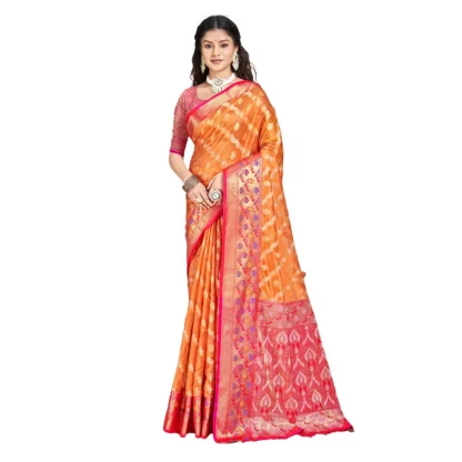 Women's Silk Woven Design Saree With Unstitched Blouse 5.5Mtr (Orange)