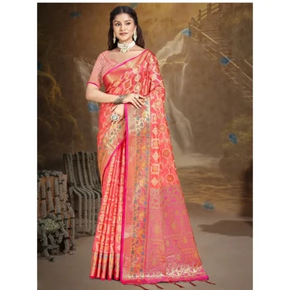 Women's Silk Woven Design Saree With Unstitched Blouse 5.5Mtr (Pink) - Image 2