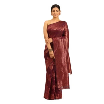 Women's Cotton Woven Design Saree With Unstitched Blouse 5.5Mtr (Purple)