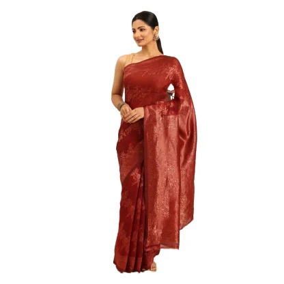 Women's Cotton Woven Design Saree With Unstitched Blouse 5.5Mtr (Red)