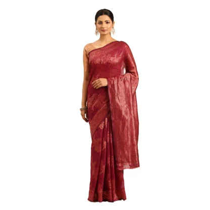 Women's Cotton Woven Design Saree With Unstitched Blouse 5.5Mtr (Magenta)