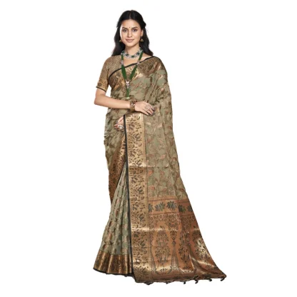 Women's Organza Woven Design Saree With Unstitched Blouse 5.5Mtr (Grey)