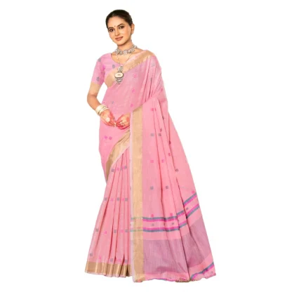 Women's Cotton Printed Saree With Unstitched Blouse 5.5Mtr (Pink)