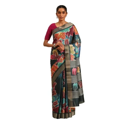 Women's Cotton Printed Saree With Unstitched Blouse 5.5Mtr (Multicolor)