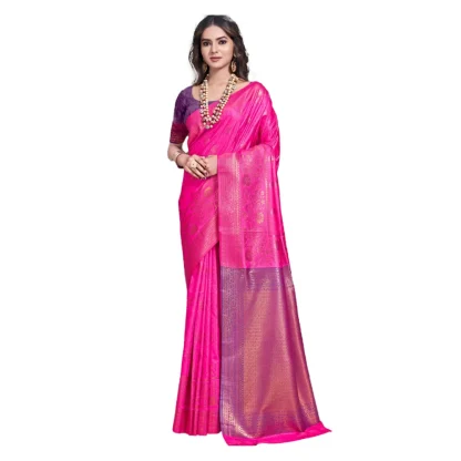 Women's Silk Woven Design Saree With Unstitched Blouse 5.5Mtr (Pink)