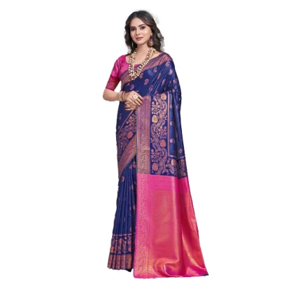 Women's Silk Woven Design Saree With Unstitched Blouse 5.5Mtr (Blue)