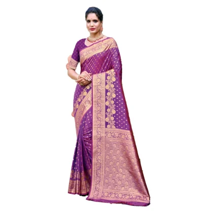 Women's Silk Woven Design Saree With Unstitched Blouse 5.5Mtr (Purple)