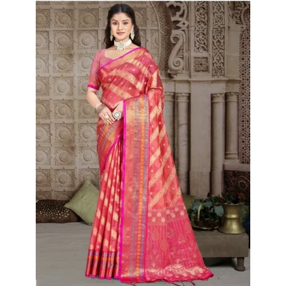 Women's Silk Woven Design Saree With Unstitched Blouse 5.5Mtr (Pink) - Image 2