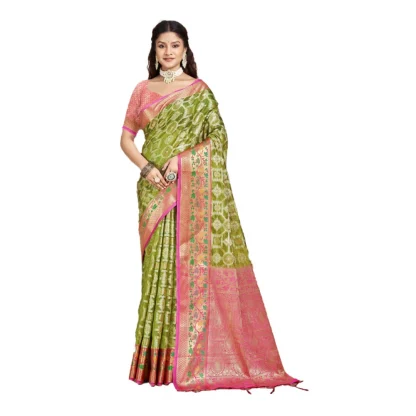 Women's Silk Woven Design Saree With Unstitched Blouse 5.5Mtr (Green)