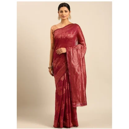 Women's Cotton Woven Design Saree With Unstitched Blouse 5.5Mtr (Magenta) - Image 2