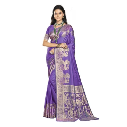 Women's Silk Woven Design Saree With Unstitched Blouse 5.5Mtr (Lavender)