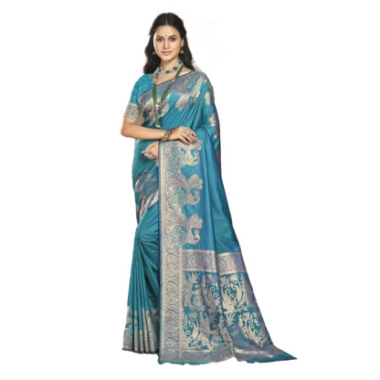 Women's Silk Woven Design Saree With Unstitched Blouse 5.5Mtr (Blue)