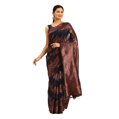 Women's Cotton Woven Design Saree With Unstitched Blouse 5.5Mtr (Black)