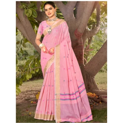 Women's Cotton Printed Saree With Unstitched Blouse 5.5Mtr (Pink) - Image 2