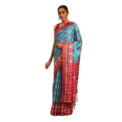 Women's Cotton Printed Saree With Unstitched Blouse 5.5Mtr (SkyBlue)