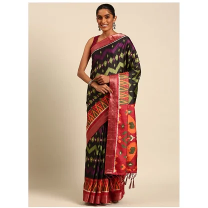 Women's Cotton Printed Saree With Unstitched Blouse 5.5Mtr (Multicolor) - Image 2