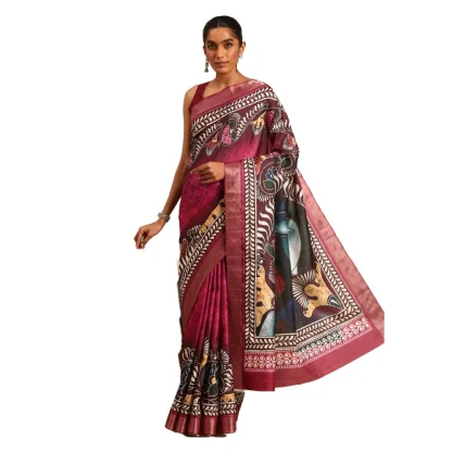 Women's Cotton Printed Saree With Unstitched Blouse 5.5Mtr (Multicolor)