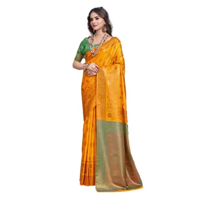 Women's Silk Woven Design Saree With Unstitched Blouse 5.5Mtr (Yellow)