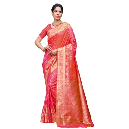 Women's Silk Woven Design Saree With Unstitched Blouse 5.5Mtr (Pink)