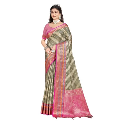 Women's Silk Woven Design Saree With Unstitched Blouse 5.5Mtr (Grey)