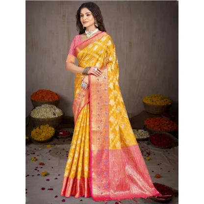 Women's Silk Woven Design Saree With Unstitched Blouse 5.5Mtr (Mustard) - Image 2