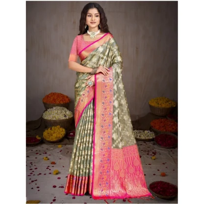 Women's Silk Woven Design Saree With Unstitched Blouse 5.5Mtr (Grey) - Image 2